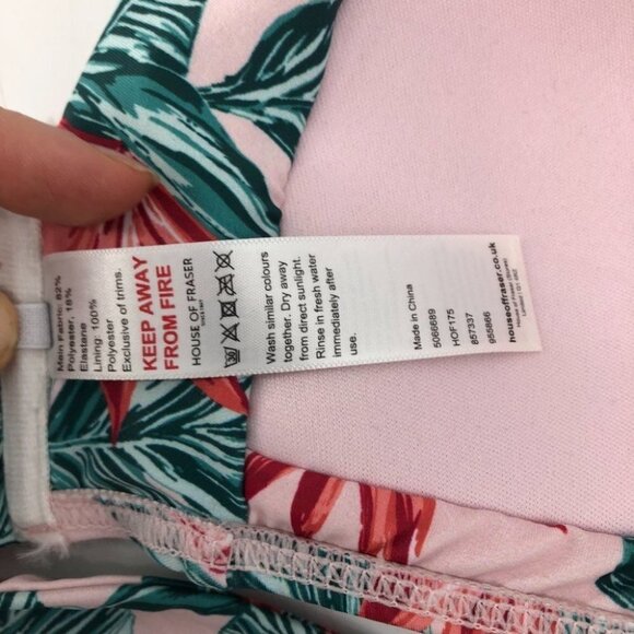 House of Fraser pink green palm floral  bikini top size 12 tie neck - Picture 14 of 16